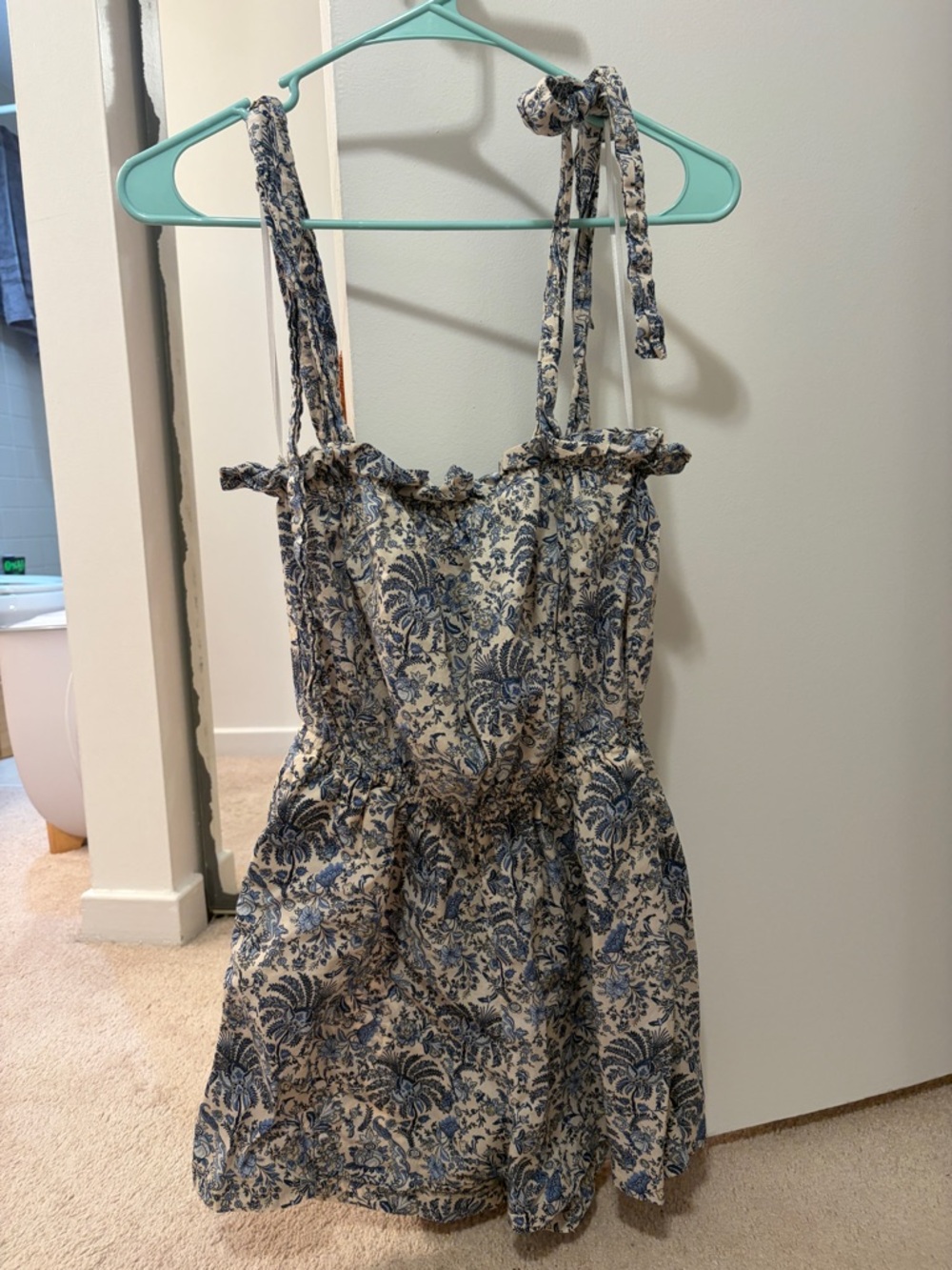 Women’s Blue Floral Tie-Shoulder Romper
